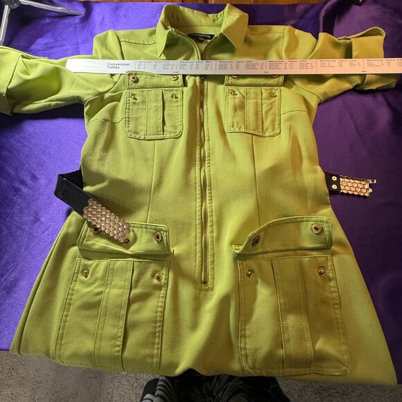 📌Sharagano Lime Green  Sheath Dress with Roll Up Sleeves and Pockets - Picture 13 of 16